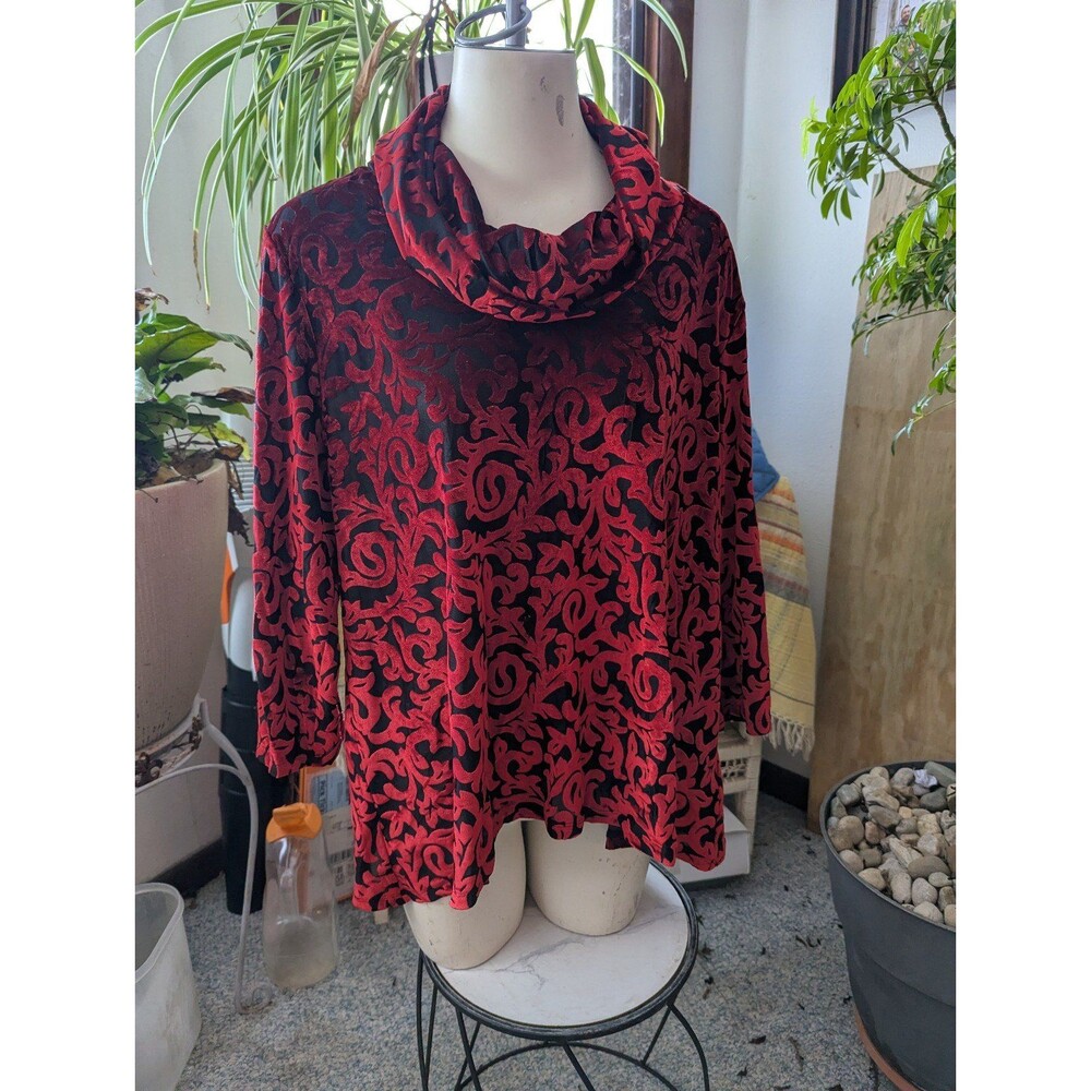 Never worn Ruby Rd Petites Burnout velvet cowl neck 3/4 length sleeves sz PXL